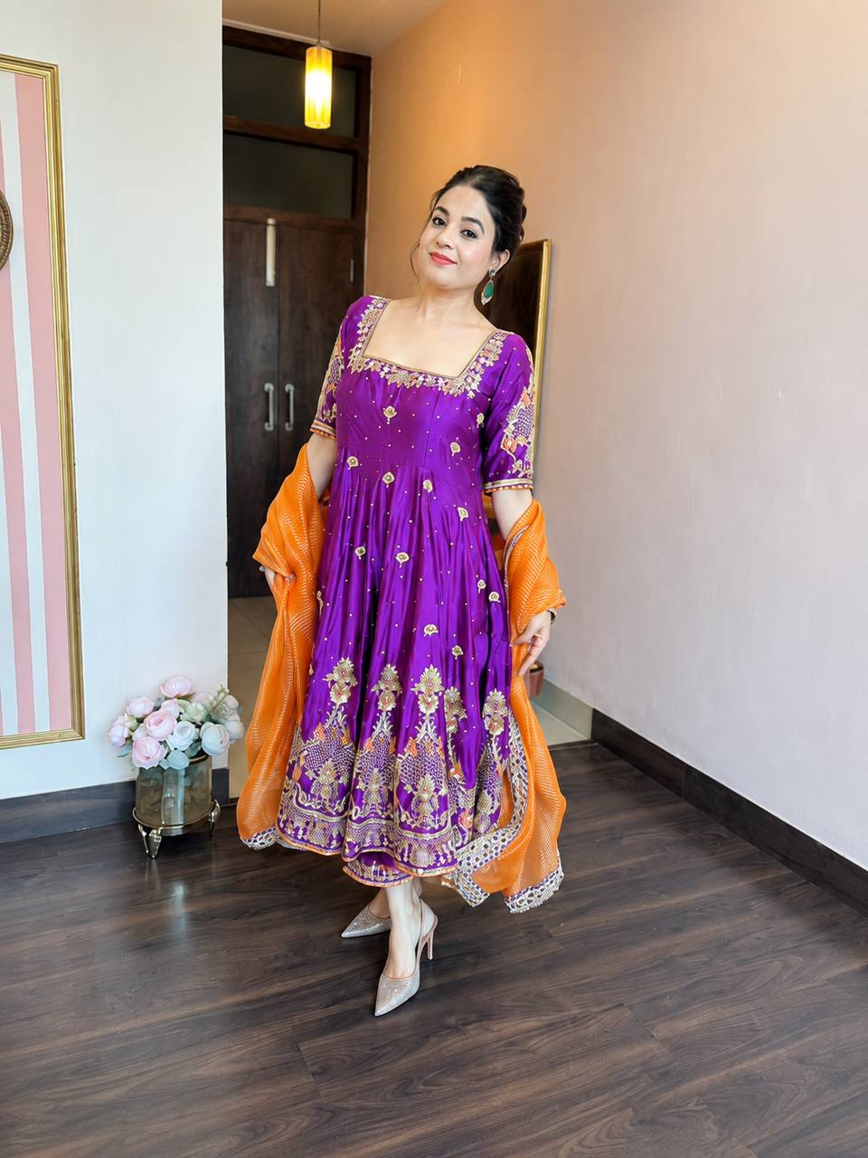 Purple Embroidered Zari Sequins Gown ClothsVilla
