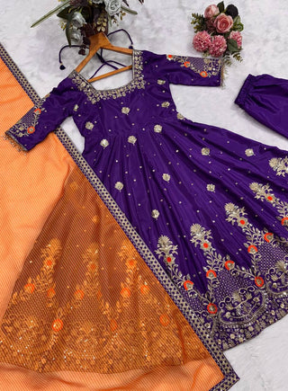Purple Embroidered Zari Sequins Gown ClothsVilla