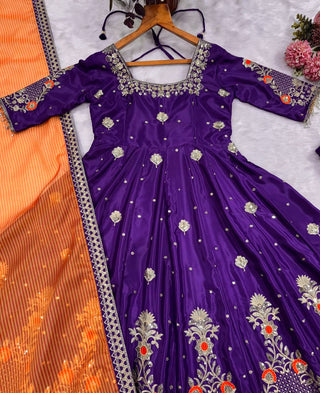 Purple Embroidered Zari Sequins Gown ClothsVilla