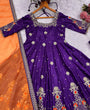 Load image into Gallery viewer, Purple Embroidered Zari Sequins Gown ClothsVilla