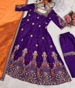 Purple Embroidered Zari Sequins Gown ClothsVilla