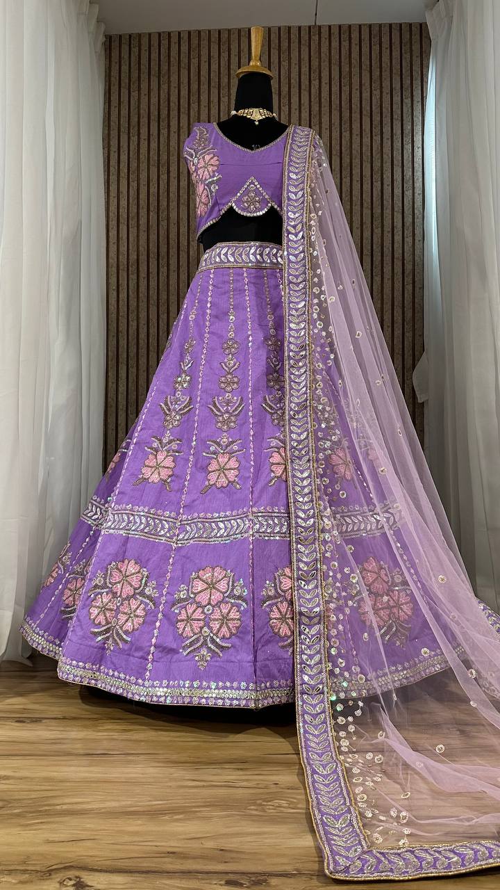Purple Enchanting Eventide Elegance – Slub Silk Lehenga Set ClothsVilla