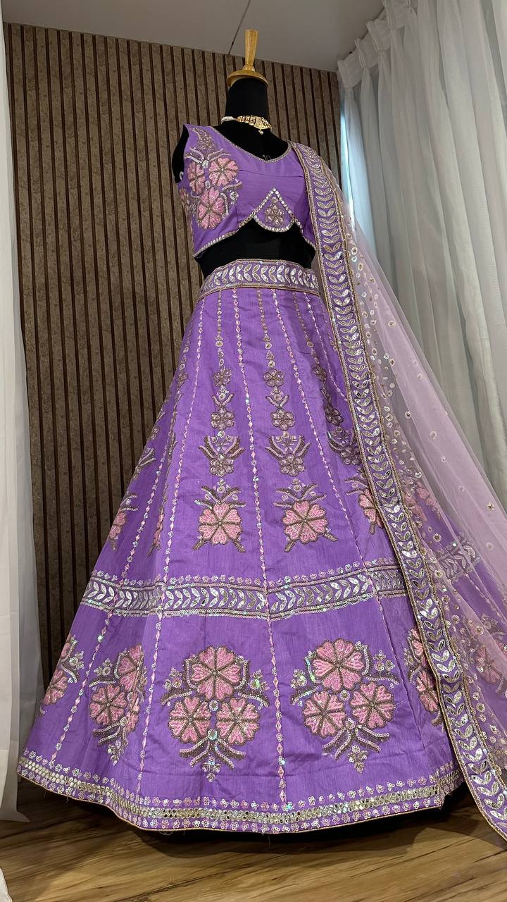 Purple Enchanting Eventide Elegance – Slub Silk Lehenga Set ClothsVilla