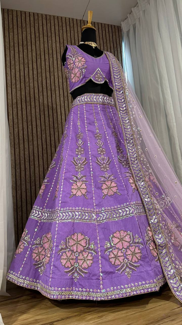 Purple Enchanting Eventide Elegance – Slub Silk Lehenga Set ClothsVilla