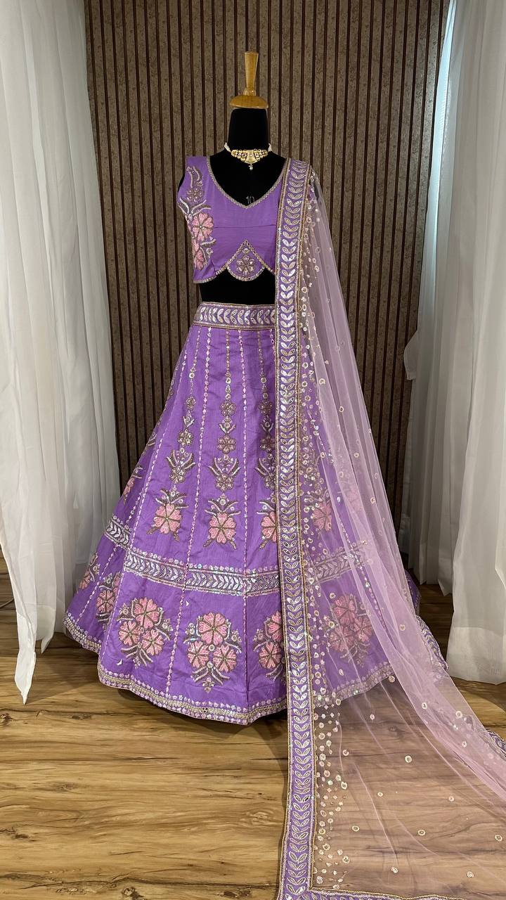 Purple Enchanting Eventide Elegance – Slub Silk Lehenga Set ClothsVilla Main image