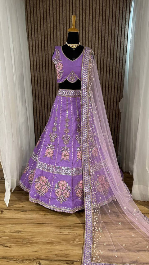 Purple Enchanting Eventide Elegance – Slub Silk Lehenga Set ClothsVilla Main image