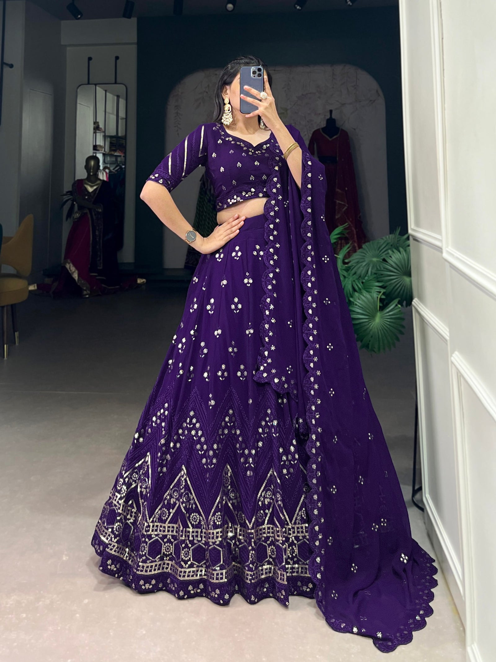 Purple Ethereal Elegance Georgette Lehenga with Intricate Sequins Embroidery