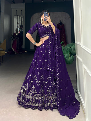 Purple Ethereal Elegance Georgette Lehenga with Intricate Sequins Embroidery