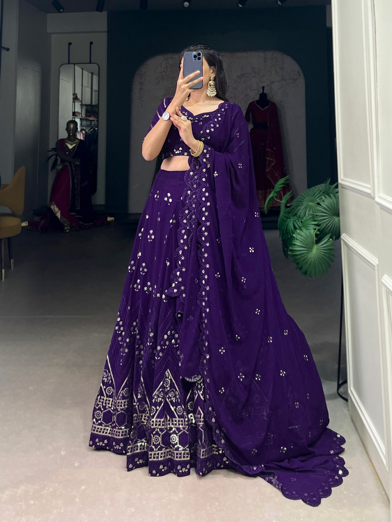 Purple Ethereal Elegance Georgette Lehenga with Intricate Sequins Embroidery