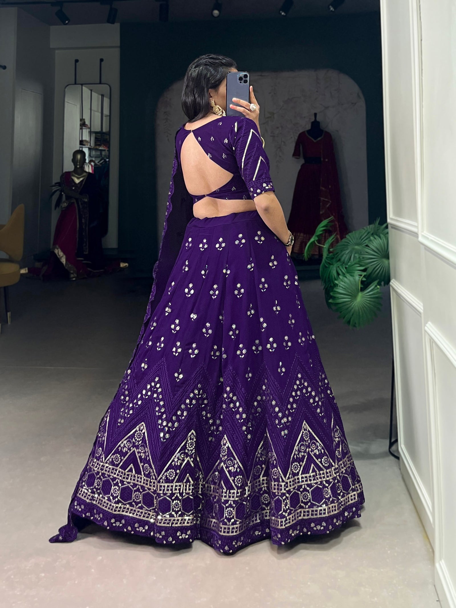 Purple Ethereal Elegance Georgette Lehenga with Intricate Sequins Embroidery