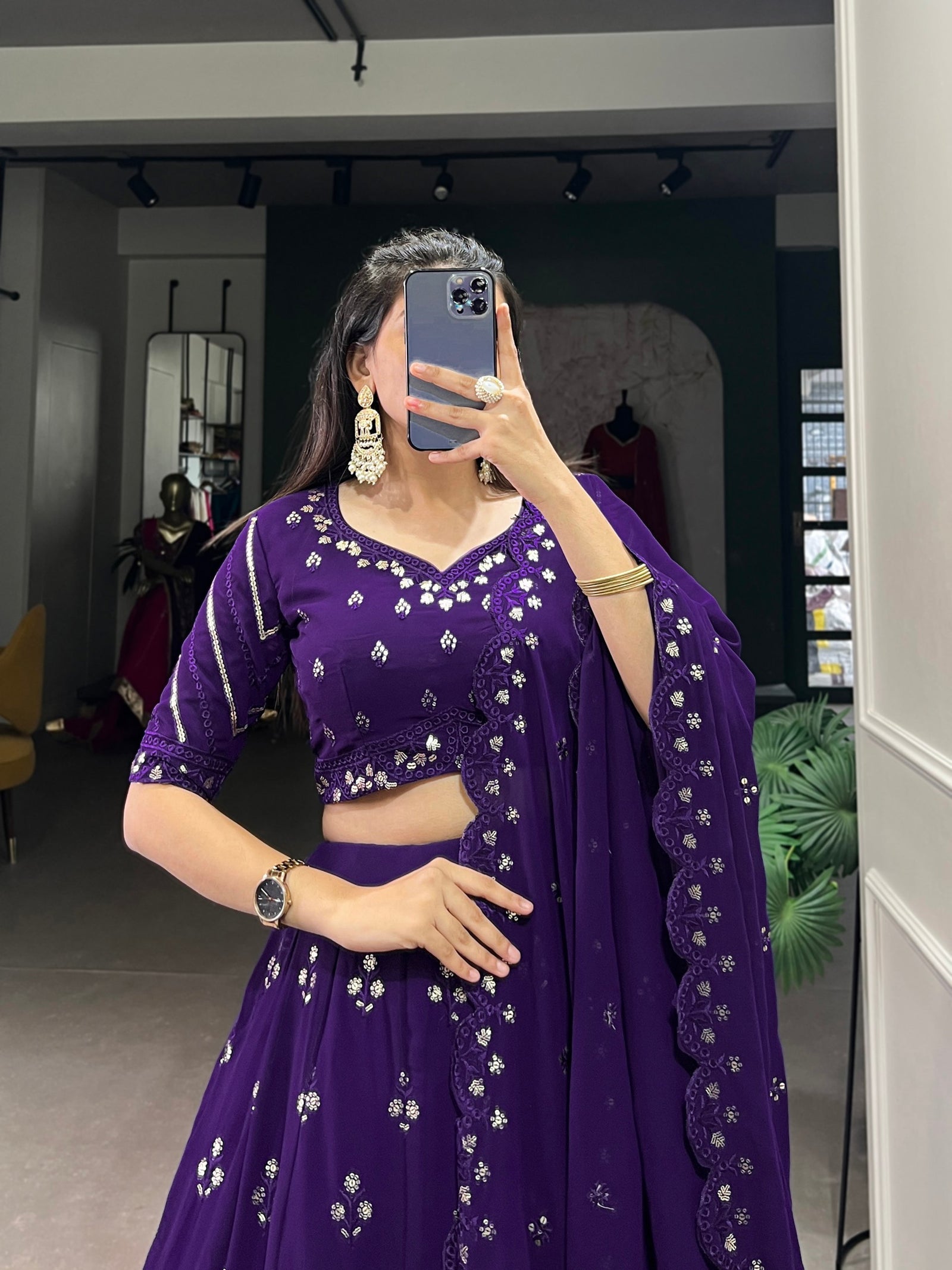 Purple Ethereal Elegance Georgette Lehenga with Intricate Sequins Embroidery