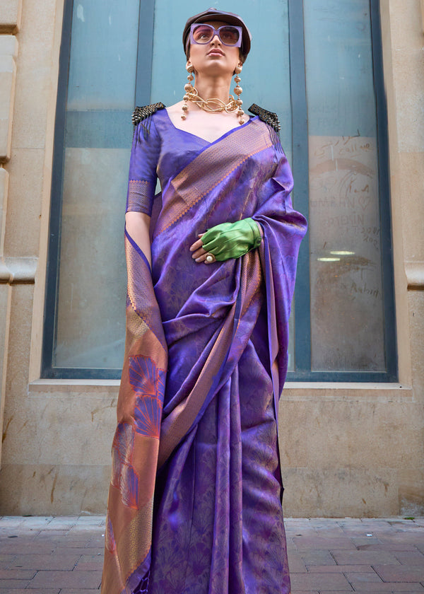 Purple Ethereal Organza Silk Saree – Graceful & Glamorous Drape ClothsVilla