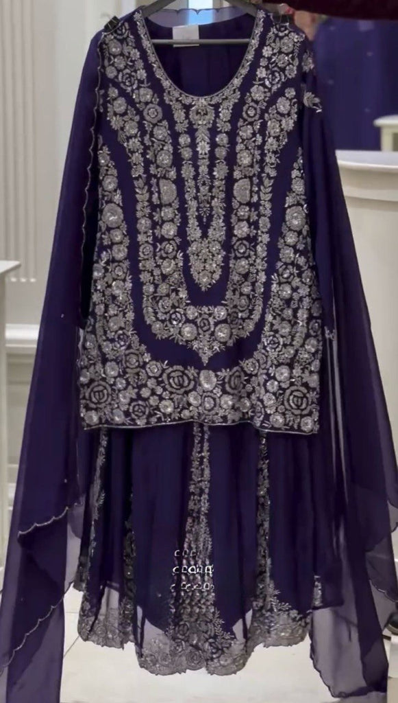Purple Ethnic Elegance Faux Georgette Thread & Sequin Embroidered Suit Set ClothsVilla