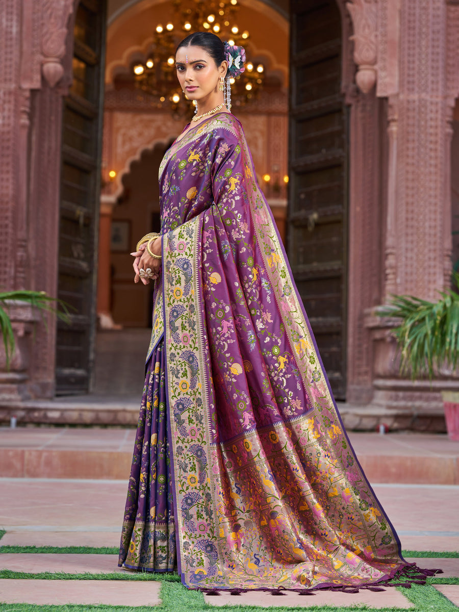 Purple Pure Jacquard Fabric with Sona Chandi Zari – Perfect for Bridal & Festive Ensembles