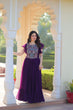 Load image into Gallery viewer, Purple Faux Blooming Embroidered Gown with Beads, Sequins &amp; Bell Sleeves – 7 Meter Flair ClothsVilla