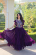 Load image into Gallery viewer, Purple Faux Blooming Embroidered Gown with Beads, Sequins &amp; Bell Sleeves – 7 Meter Flair ClothsVilla