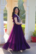Load image into Gallery viewer, Purple Faux Blooming Embroidered Gown with Beads, Sequins &amp; Bell Sleeves – 7 Meter Flair ClothsVilla