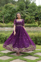 Load image into Gallery viewer, Purple Faux Blooming Fabric Designer Readymade Gown with Zari &amp; Sequins Embroidery ClothsVilla