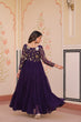 Load image into Gallery viewer, Purple Faux Blooming Fabric Embroidered Gown with 12-Meter Flair &amp; Fancy V-Neck Design ClothsVilla