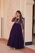 Load image into Gallery viewer, Purple Faux Blooming Fabric Embroidered Gown with 12-Meter Flair &amp; Fancy V-Neck Design ClothsVilla