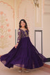 Load image into Gallery viewer, Purple Faux Blooming Fabric Embroidered Gown with 12-Meter Flair &amp; Fancy V-Neck Design ClothsVilla