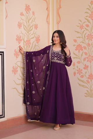 Purple Faux Blooming Gown with Beads Embroidery & Designer Dupatta ClothsVilla