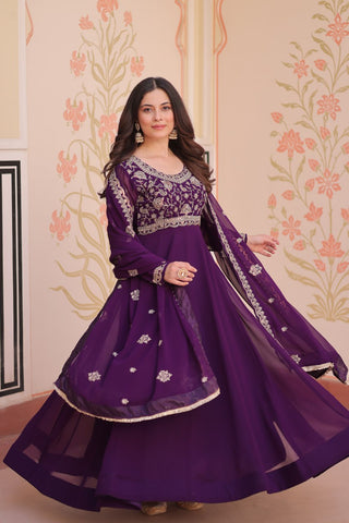 Purple Faux Blooming Gown with Beads Embroidery & Designer Dupatta ClothsVilla