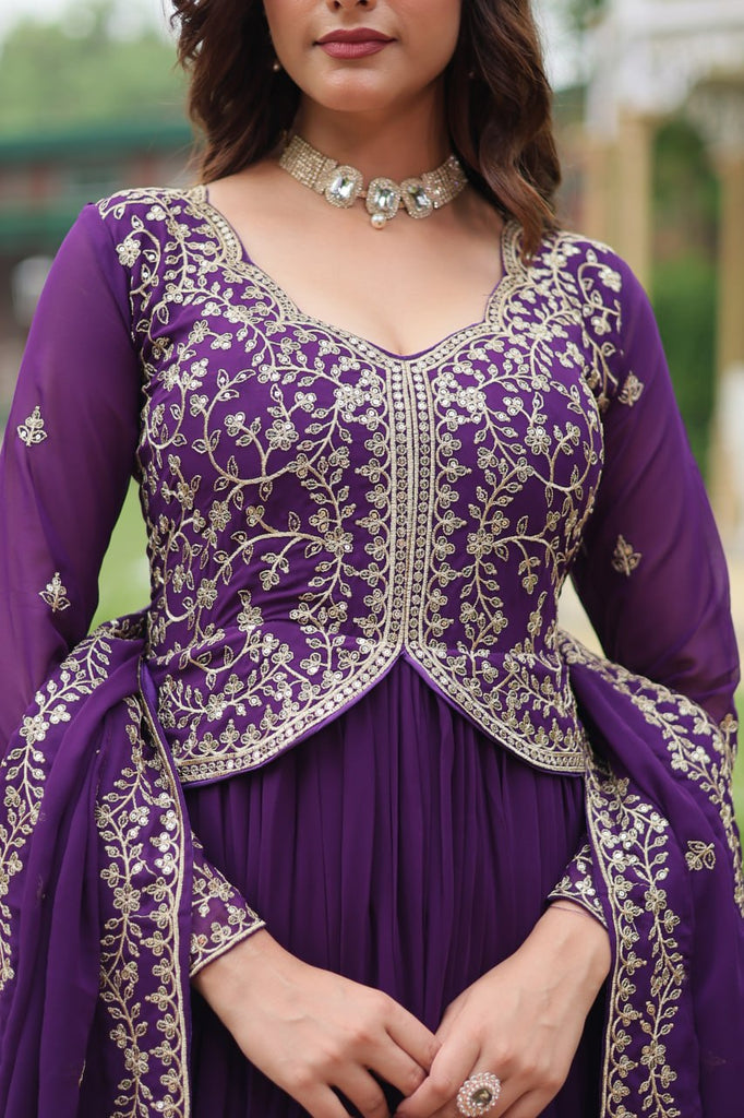 Purple Faux Blooming Gown With Sequins-Multi Embroidery ClothsVilla