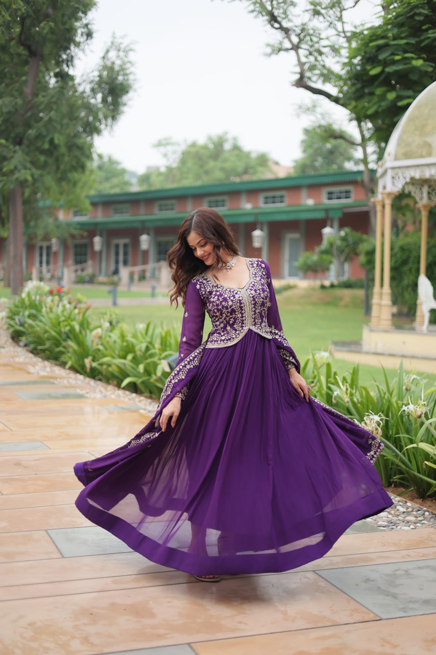 Purple Faux Blooming Gown With Sequins-Multi Embroidery ClothsVilla
