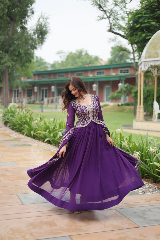 Purple Faux Blooming Gown With Sequins-Multi Embroidery ClothsVilla