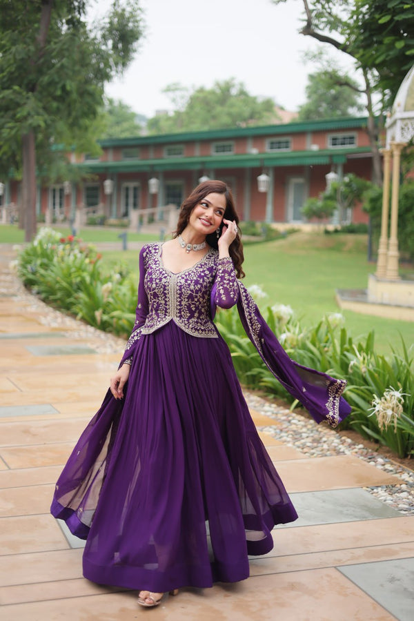 Purple Faux Blooming Gown With Sequins-Multi Embroidery ClothsVilla
