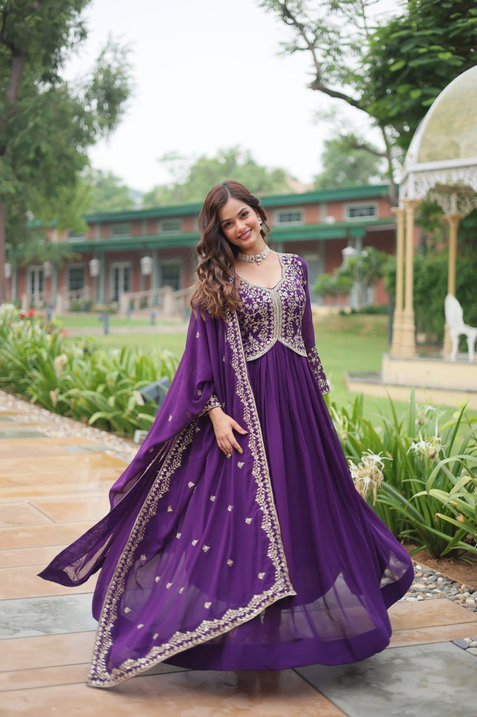 Purple Faux Blooming Gown With Sequins-Multi Embroidery ClothsVilla