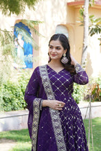 Load image into Gallery viewer, Purple Faux Blooming Sequin Embroidered Gown with Dupatta ClothsVilla