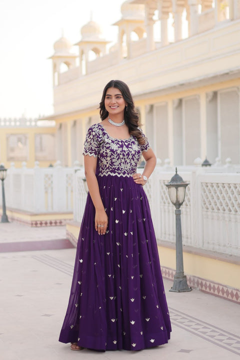 Purple Faux Blooming Sequin Ready to Wear Embroidered Gown ClothsVilla Main image