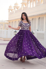 Load image into Gallery viewer, Purple Faux Blooming Sequin Ready to Wear Embroidered Gown ClothsVilla