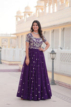 Load image into Gallery viewer, Purple Faux Blooming Sequin Ready to Wear Embroidered Gown ClothsVilla