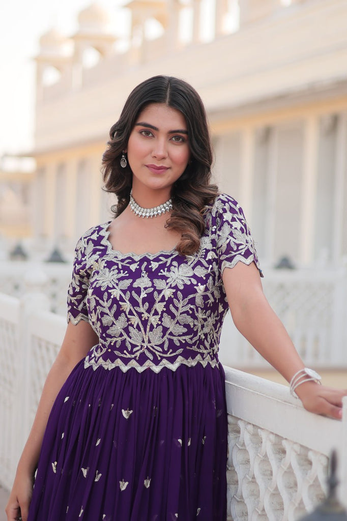 purple dress embroidery Amabella Q1025