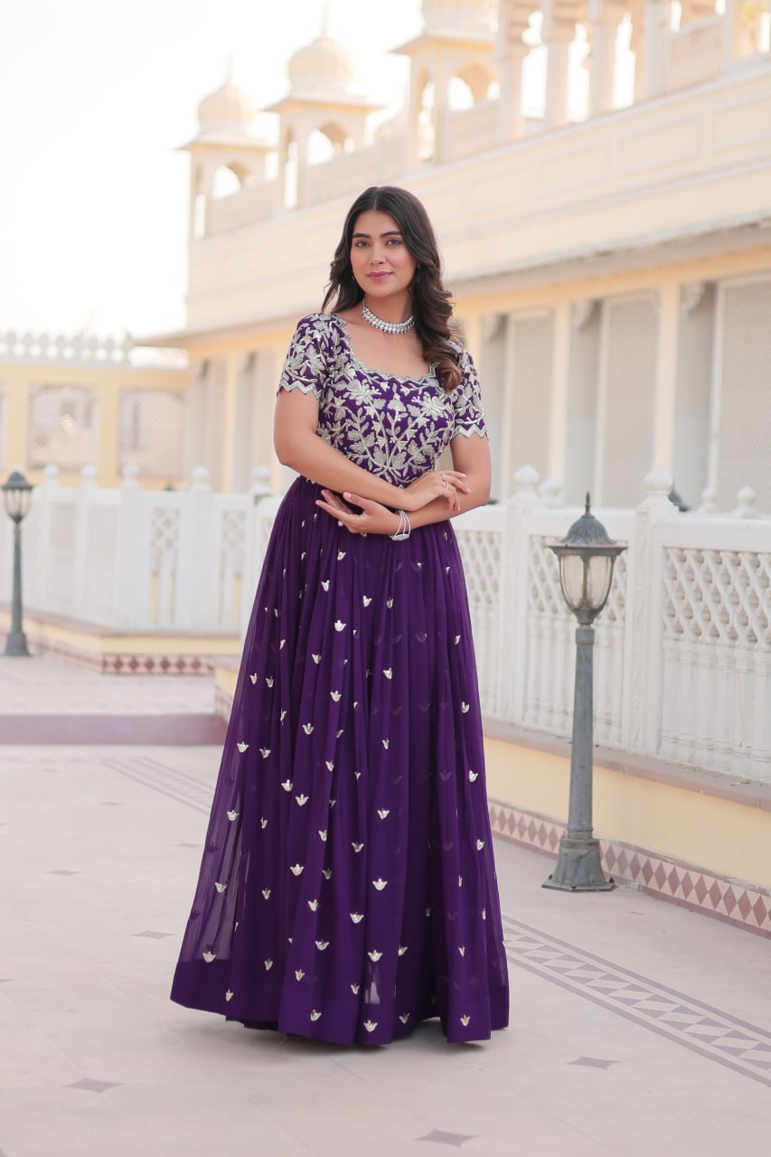 Purple Faux Blooming Sequin Ready to Wear Embroidered Gown Secondary image