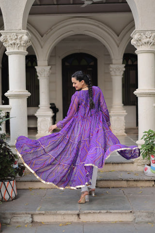 Purple Faux Georgette Bandhani Shrug with Kutchi Patchwork ClothsVilla