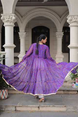 Purple Faux Georgette Bandhani Shrug with Kutchi Patchwork ClothsVilla