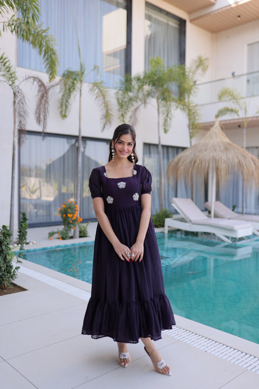 Purple Fendi Silk Embroidered Gown Main image