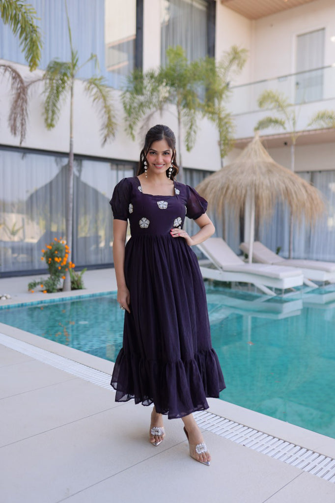 Purple Fendi Silk Embroidered Gown