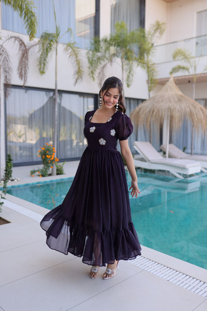 Purple Fendi Silk Embroidered Gown