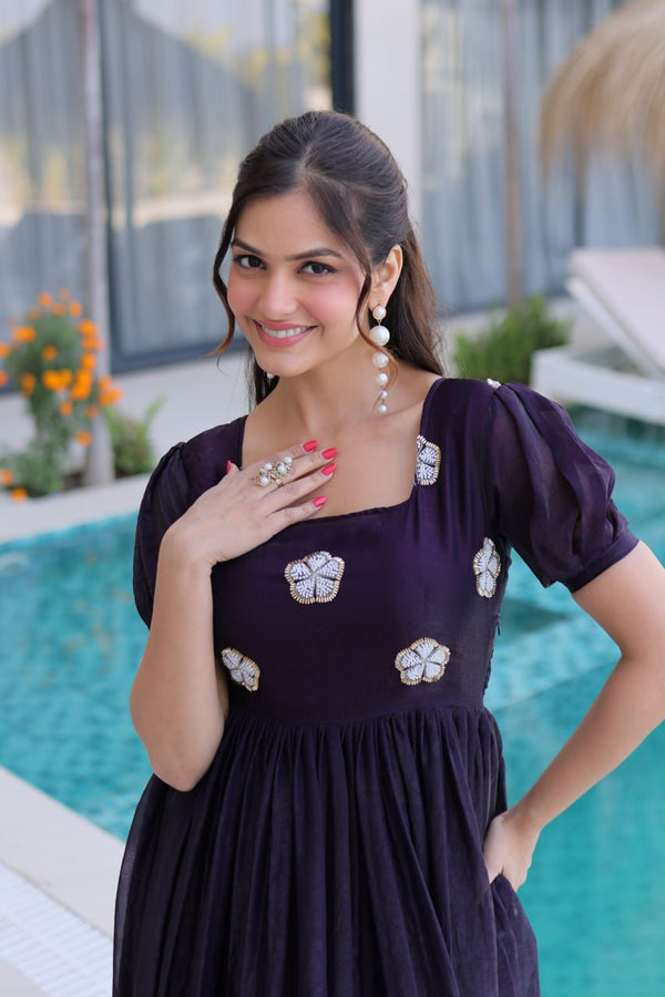 Purple Fendi Silk Embroidered Gown