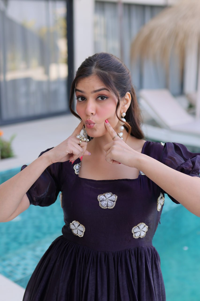 Purple Fendi Silk Embroidered Gown