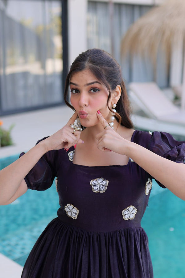 Purple Fendi Silk Embroidered Gown