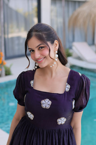 Purple Fendi Silk Embroidered Gown