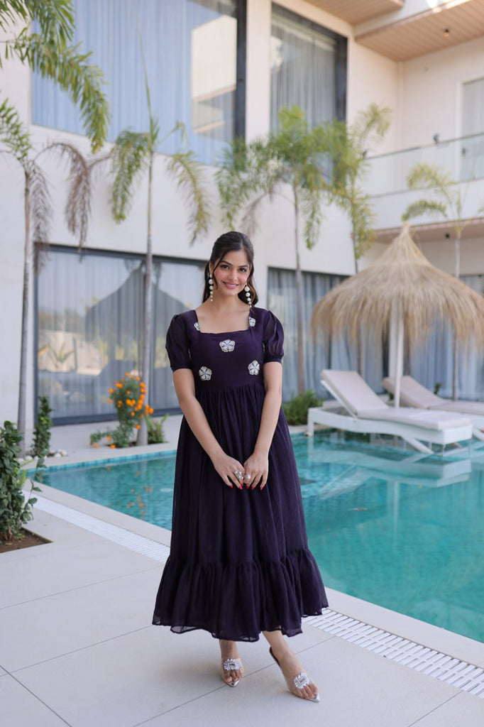 Purple Fendi Silk Embroidered Gown