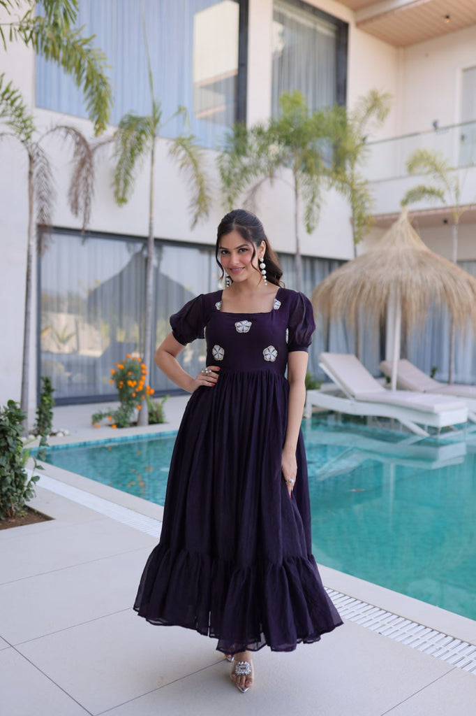 Purple Fendi Silk Embroidered Gown