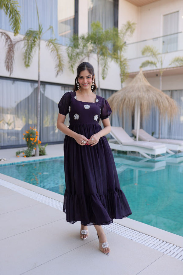 Purple Fendi Silk Embroidered Gown